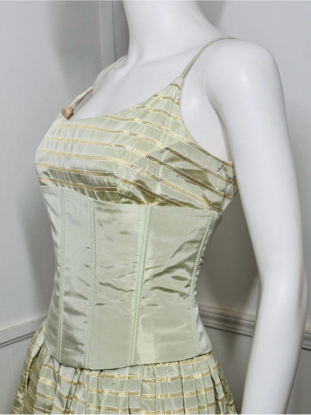 Vintage Gunne Sax - Striped Green & Gold Gown - Picture 6 of 10